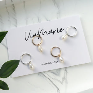 CLASSIC PEARL HOOPS - SILVER OR GOLD