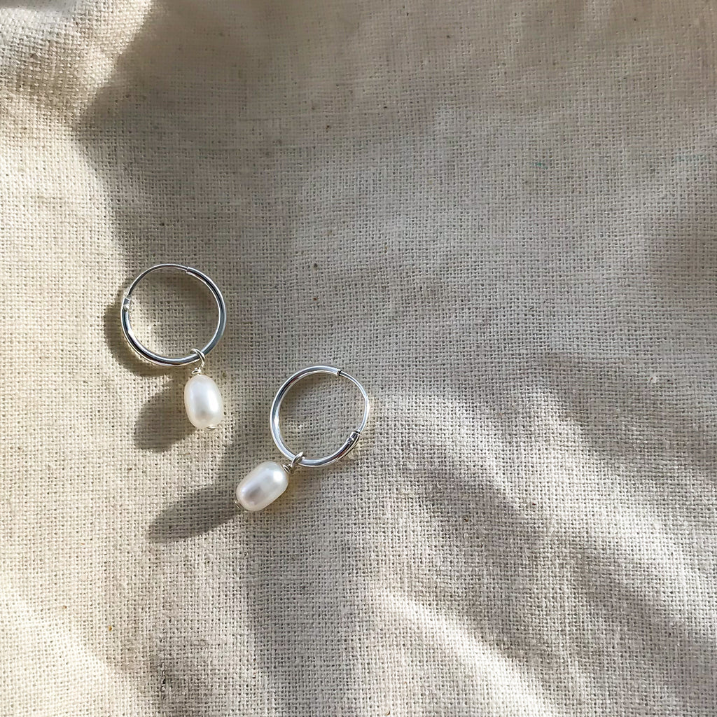 CLASSIC PEARL HOOPS - SILVER OR GOLD